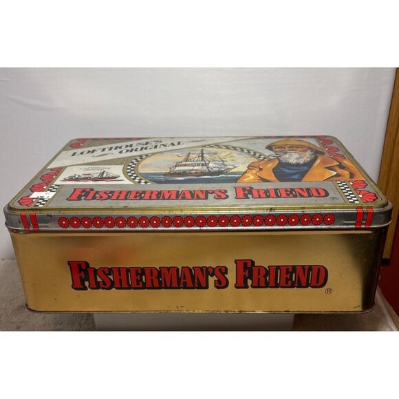 Fishermans Friend Lofthouses Original Vtg Metal Tin Storage Box LARGE 14 X 4.75" - Picture 4 of 14